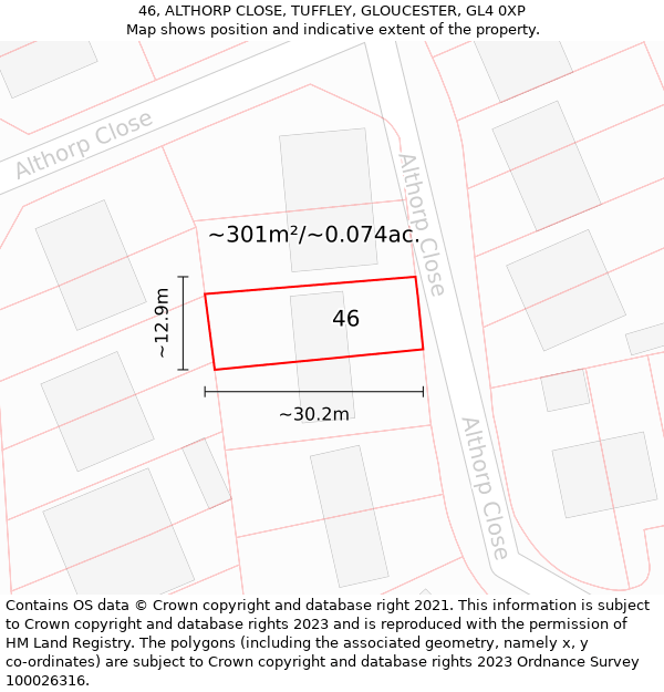 46, ALTHORP CLOSE, TUFFLEY, GLOUCESTER, GL4 0XP: Plot and title map