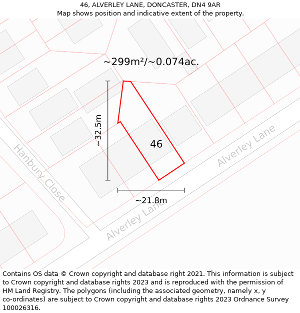 46, ALVERLEY LANE, DONCASTER, DN4 9AR: Plot and title map