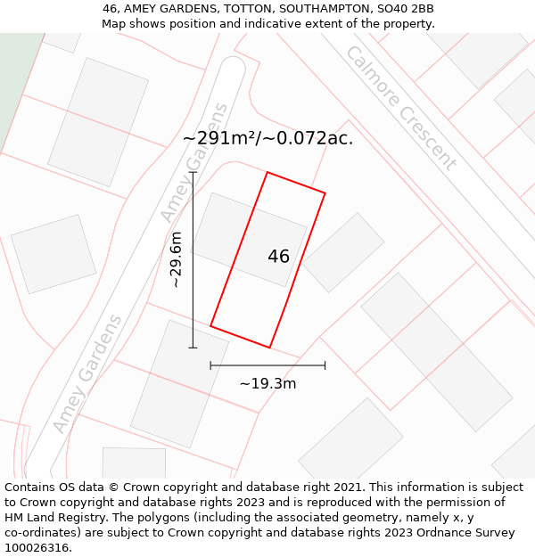 46, AMEY GARDENS, TOTTON, SOUTHAMPTON, SO40 2BB: Plot and title map