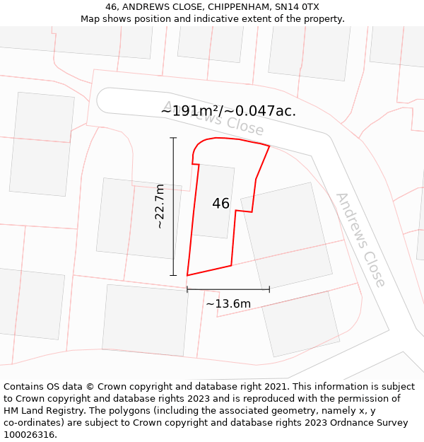 46, ANDREWS CLOSE, CHIPPENHAM, SN14 0TX: Plot and title map