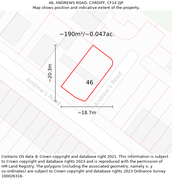 46, ANDREWS ROAD, CARDIFF, CF14 2JP: Plot and title map