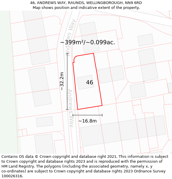 46, ANDREWS WAY, RAUNDS, WELLINGBOROUGH, NN9 6RD: Plot and title map