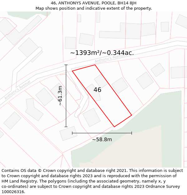 46, ANTHONYS AVENUE, POOLE, BH14 8JH: Plot and title map