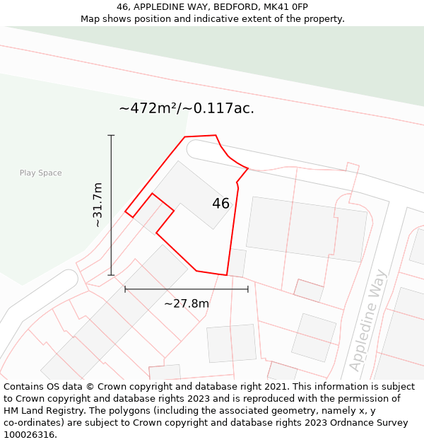 46, APPLEDINE WAY, BEDFORD, MK41 0FP: Plot and title map