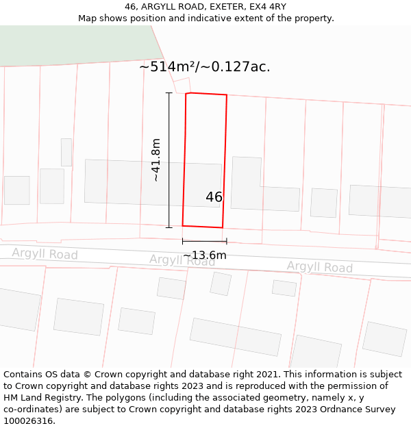 46, ARGYLL ROAD, EXETER, EX4 4RY: Plot and title map