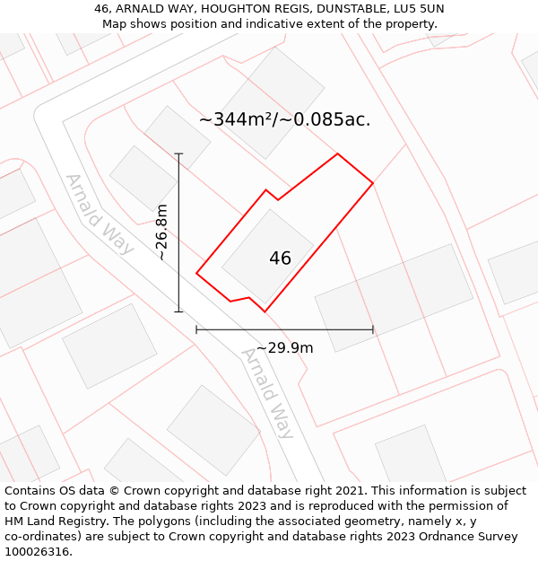 46, ARNALD WAY, HOUGHTON REGIS, DUNSTABLE, LU5 5UN: Plot and title map