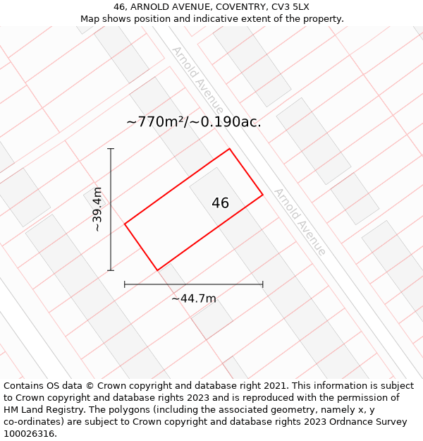 46, ARNOLD AVENUE, COVENTRY, CV3 5LX: Plot and title map