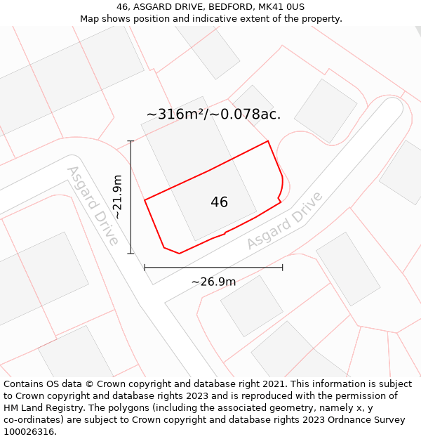 46, ASGARD DRIVE, BEDFORD, MK41 0US: Plot and title map