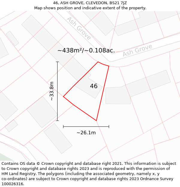 46, ASH GROVE, CLEVEDON, BS21 7JZ: Plot and title map