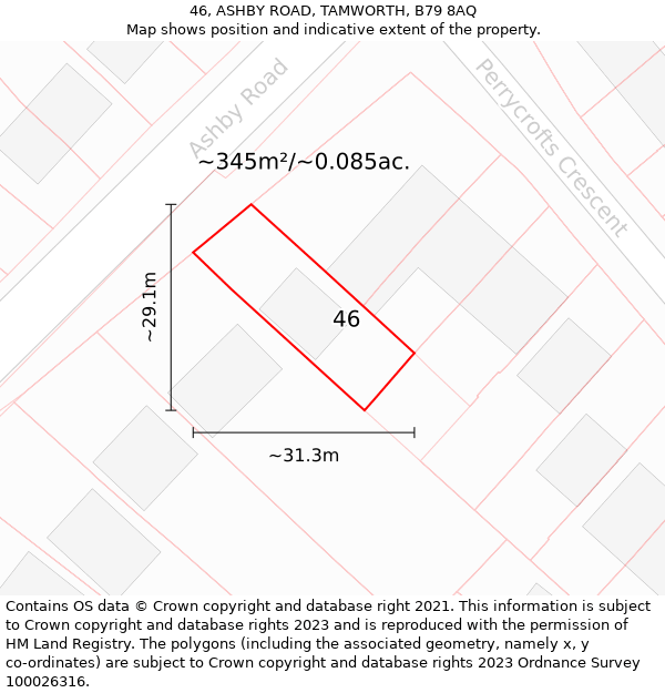 46, ASHBY ROAD, TAMWORTH, B79 8AQ: Plot and title map