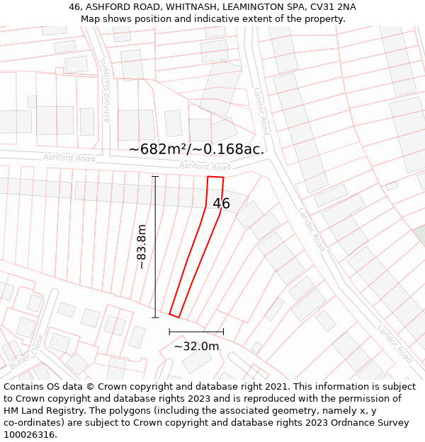 46, ASHFORD ROAD, WHITNASH, LEAMINGTON SPA, CV31 2NA: Plot and title map