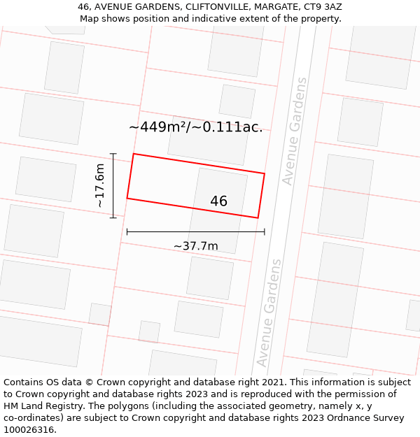 46, AVENUE GARDENS, CLIFTONVILLE, MARGATE, CT9 3AZ: Plot and title map