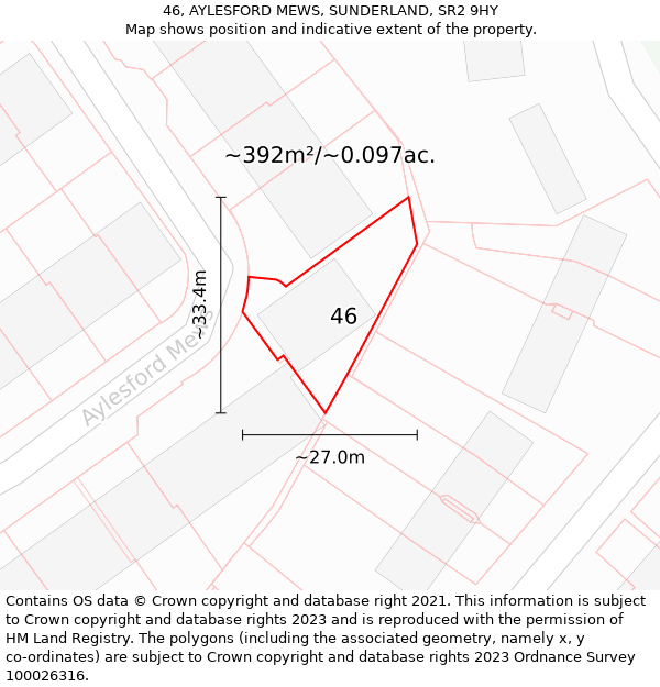 46, AYLESFORD MEWS, SUNDERLAND, SR2 9HY: Plot and title map