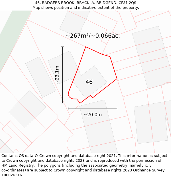 46, BADGERS BROOK, BRACKLA, BRIDGEND, CF31 2QS: Plot and title map