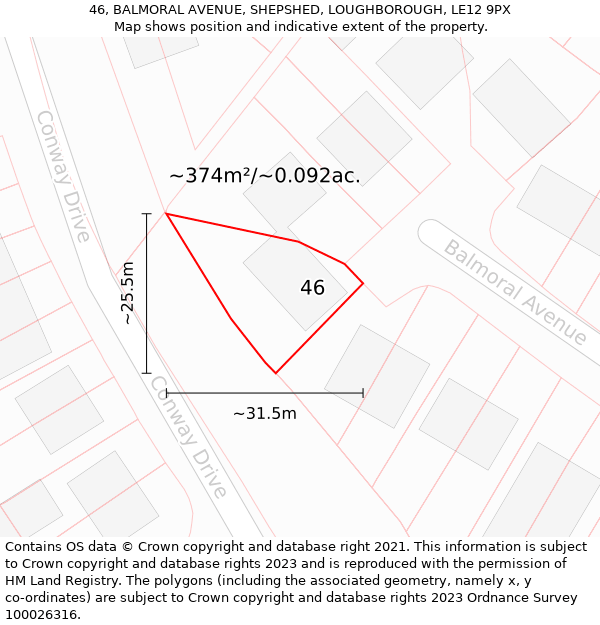 46, BALMORAL AVENUE, SHEPSHED, LOUGHBOROUGH, LE12 9PX: Plot and title map