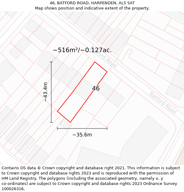 46, BATFORD ROAD, HARPENDEN, AL5 5AT: Plot and title map