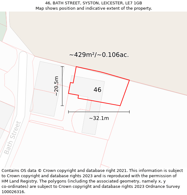 46, BATH STREET, SYSTON, LEICESTER, LE7 1GB: Plot and title map