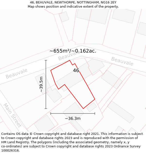 46, BEAUVALE, NEWTHORPE, NOTTINGHAM, NG16 2EY: Plot and title map