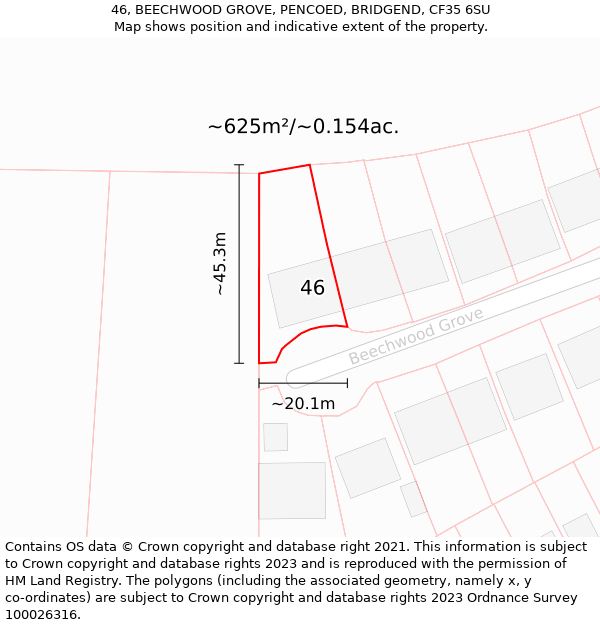 46, BEECHWOOD GROVE, PENCOED, BRIDGEND, CF35 6SU: Plot and title map