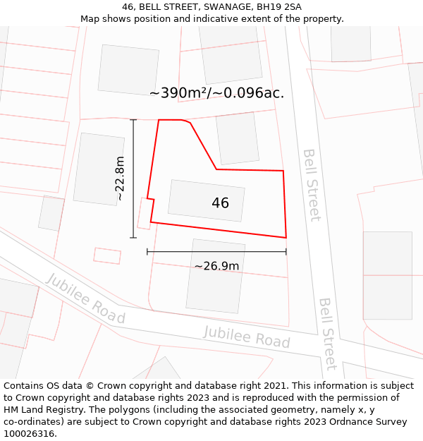 46, BELL STREET, SWANAGE, BH19 2SA: Plot and title map