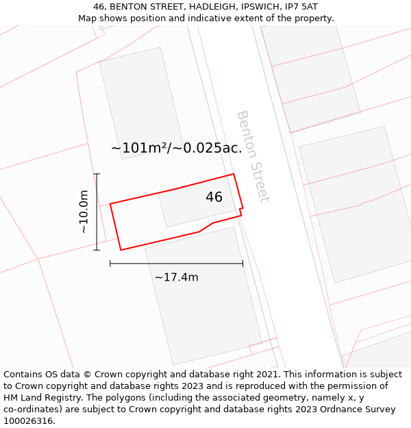 46, BENTON STREET, HADLEIGH, IPSWICH, IP7 5AT: Plot and title map