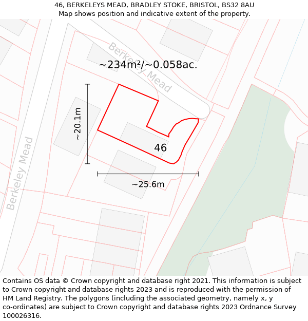 46, BERKELEYS MEAD, BRADLEY STOKE, BRISTOL, BS32 8AU: Plot and title map