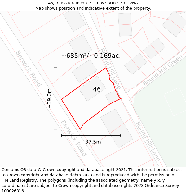 46, BERWICK ROAD, SHREWSBURY, SY1 2NA: Plot and title map