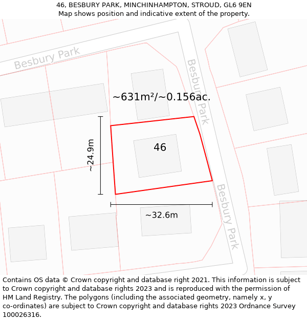 46, BESBURY PARK, MINCHINHAMPTON, STROUD, GL6 9EN: Plot and title map