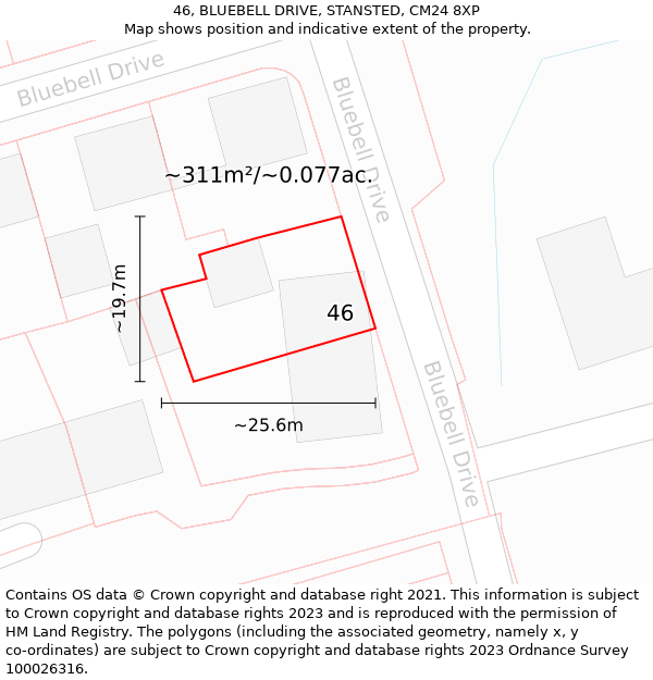 46, BLUEBELL DRIVE, STANSTED, CM24 8XP: Plot and title map