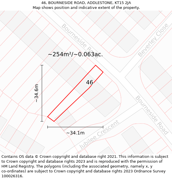 46, BOURNESIDE ROAD, ADDLESTONE, KT15 2JA: Plot and title map