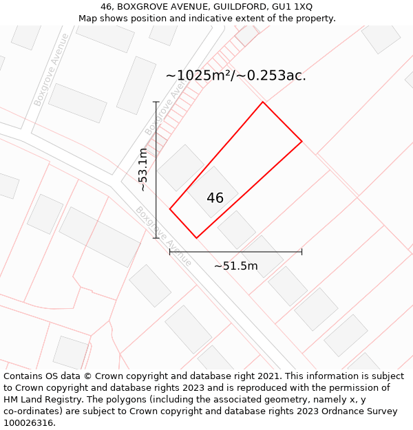 46, BOXGROVE AVENUE, GUILDFORD, GU1 1XQ: Plot and title map