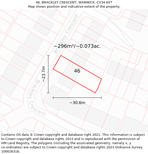 46, BRACKLEY CRESCENT, WARWICK, CV34 6XT: Plot and title map