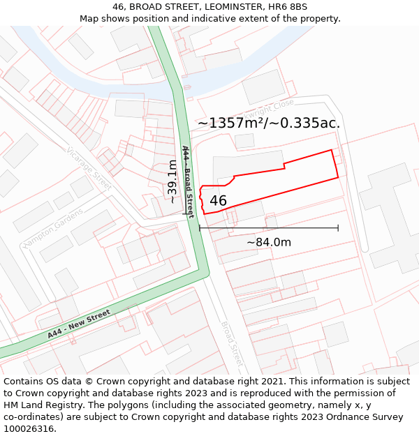 46, BROAD STREET, LEOMINSTER, HR6 8BS: Plot and title map