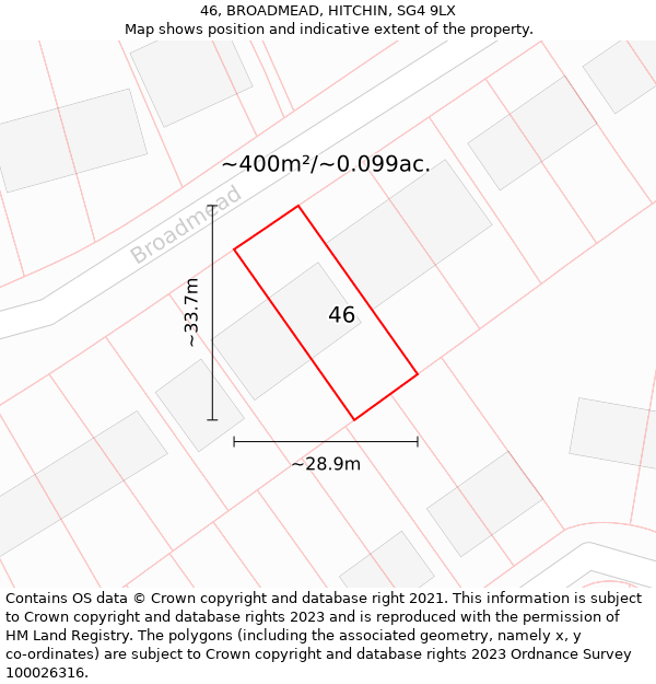 46, BROADMEAD, HITCHIN, SG4 9LX: Plot and title map