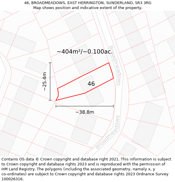 46, BROADMEADOWS, EAST HERRINGTON, SUNDERLAND, SR3 3RG: Plot and title map