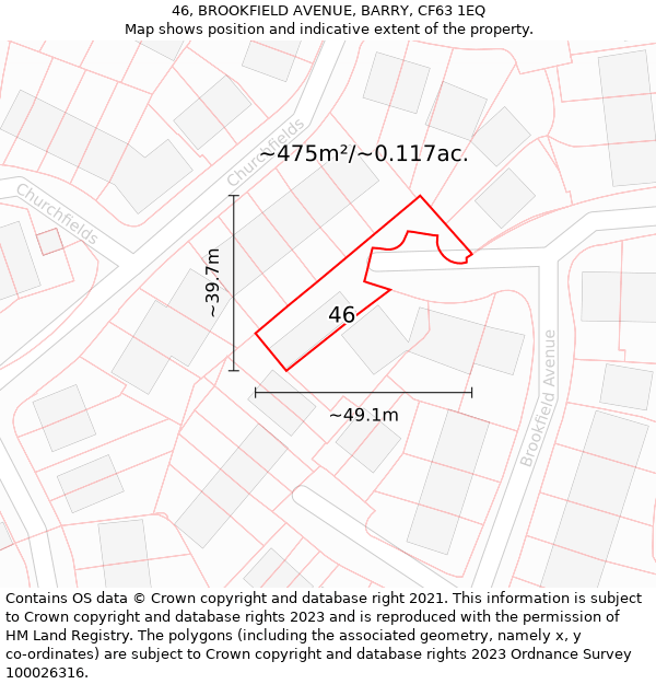 46, BROOKFIELD AVENUE, BARRY, CF63 1EQ: Plot and title map