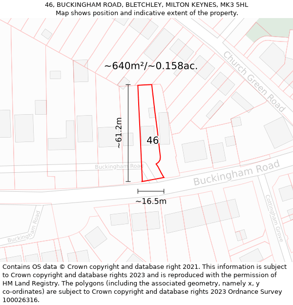 46, BUCKINGHAM ROAD, BLETCHLEY, MILTON KEYNES, MK3 5HL: Plot and title map