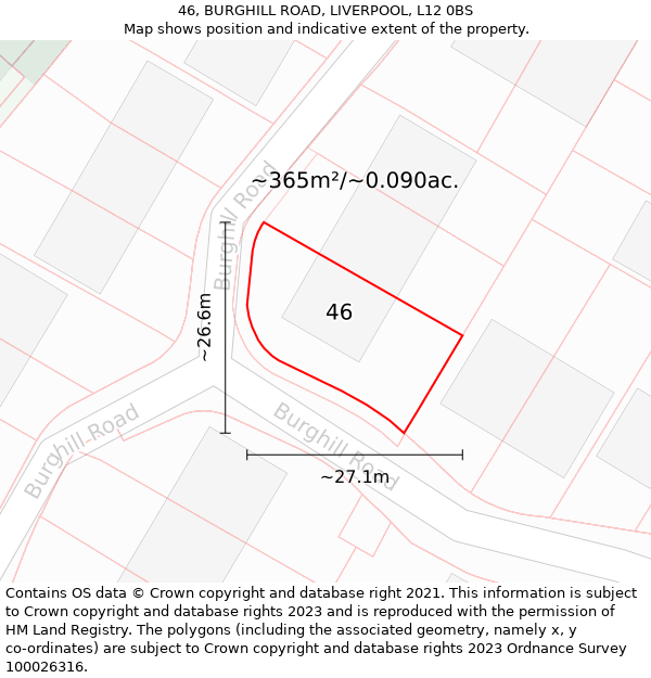 46, BURGHILL ROAD, LIVERPOOL, L12 0BS: Plot and title map