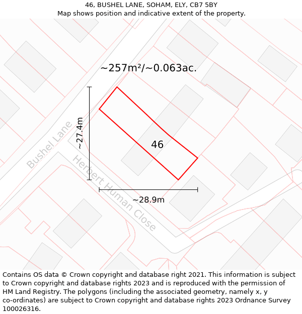 46, BUSHEL LANE, SOHAM, ELY, CB7 5BY: Plot and title map