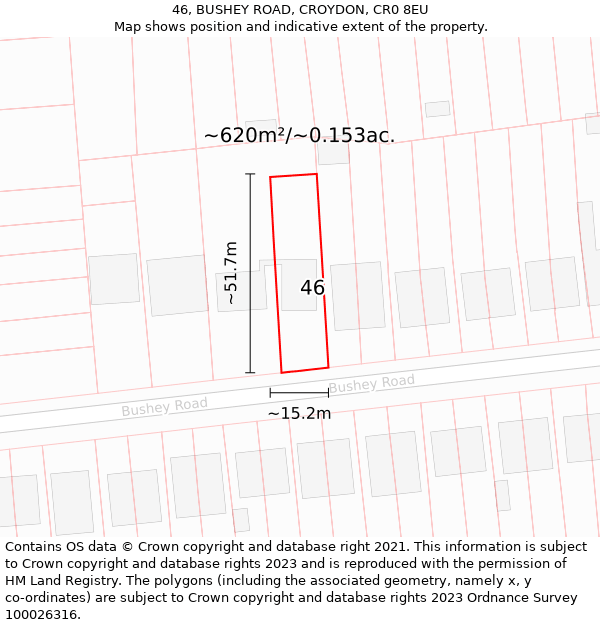 46, BUSHEY ROAD, CROYDON, CR0 8EU: Plot and title map