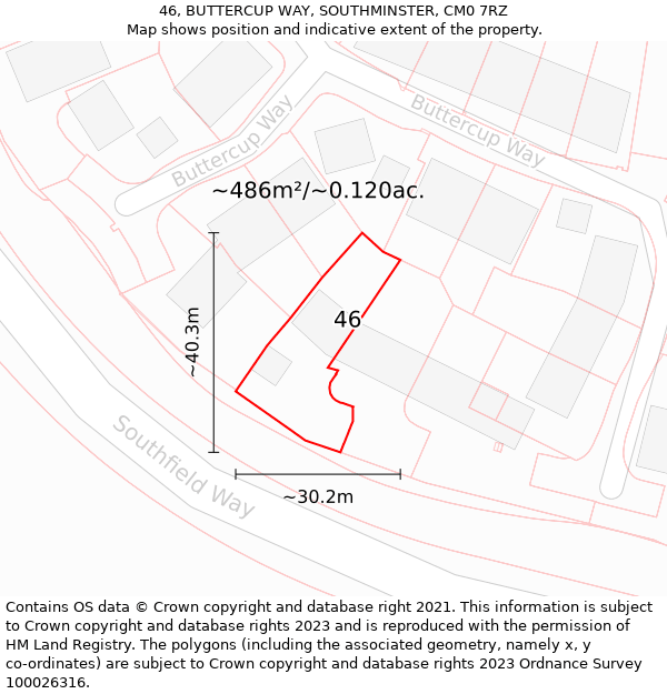 46, BUTTERCUP WAY, SOUTHMINSTER, CM0 7RZ: Plot and title map