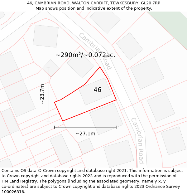 46, CAMBRIAN ROAD, WALTON CARDIFF, TEWKESBURY, GL20 7RP: Plot and title map