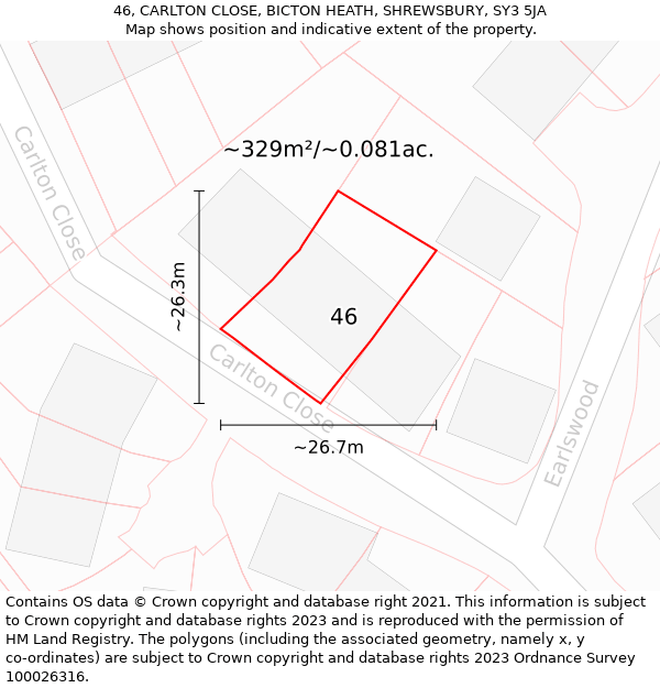 46, CARLTON CLOSE, BICTON HEATH, SHREWSBURY, SY3 5JA: Plot and title map