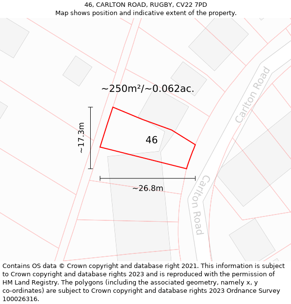 46, CARLTON ROAD, RUGBY, CV22 7PD: Plot and title map