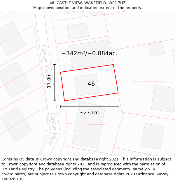 46, CASTLE VIEW, WAKEFIELD, WF2 7HZ: Plot and title map