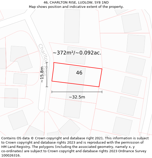 46, CHARLTON RISE, LUDLOW, SY8 1ND: Plot and title map