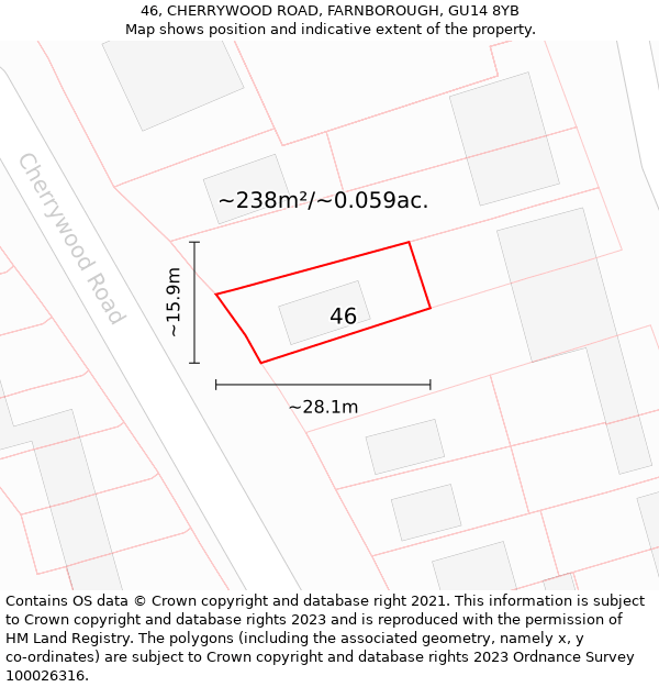 46, CHERRYWOOD ROAD, FARNBOROUGH, GU14 8YB: Plot and title map