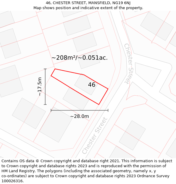 46, CHESTER STREET, MANSFIELD, NG19 6NJ: Plot and title map