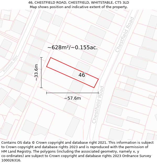 46, CHESTFIELD ROAD, CHESTFIELD, WHITSTABLE, CT5 3LD: Plot and title map