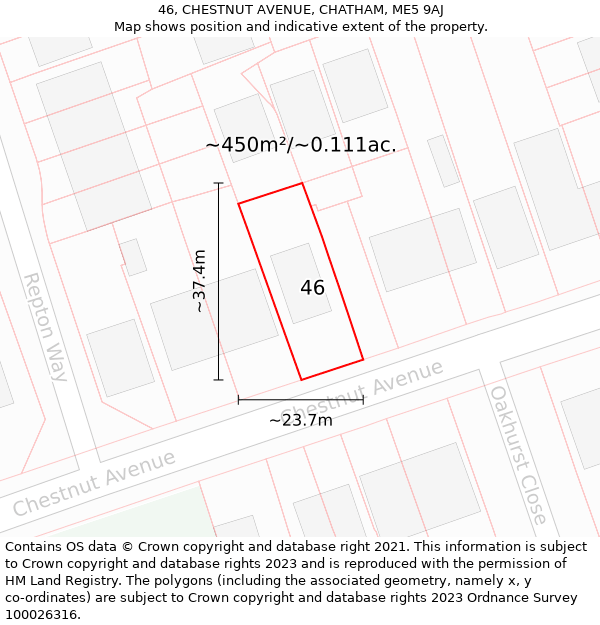 46, CHESTNUT AVENUE, CHATHAM, ME5 9AJ: Plot and title map